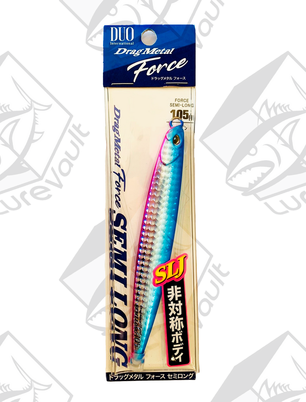 duo metal jig drag metal force semi long 105 grams blue pink
