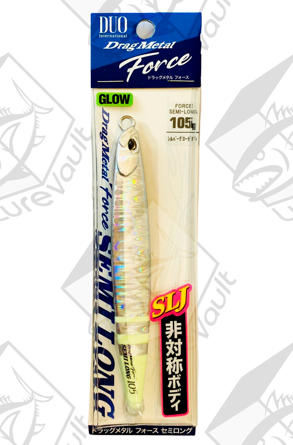 duo metal jig drag metal force semi long 105 grams silver glow zebra