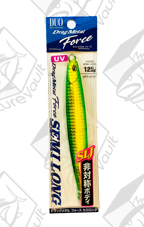 duo metal jig drag metal force semi long 125 grams uv green gold