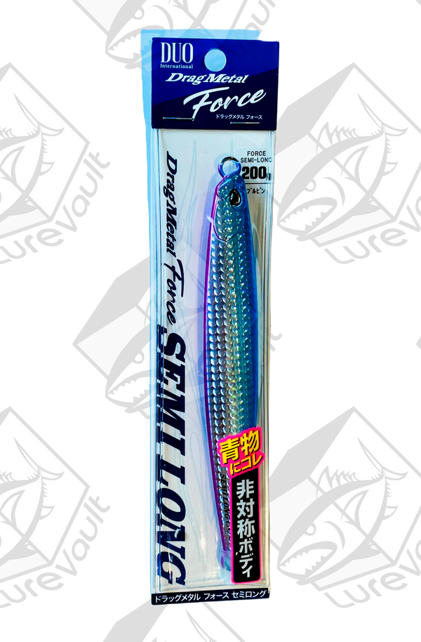 duo metal jig drag metal force semi long 200 grams blue pink