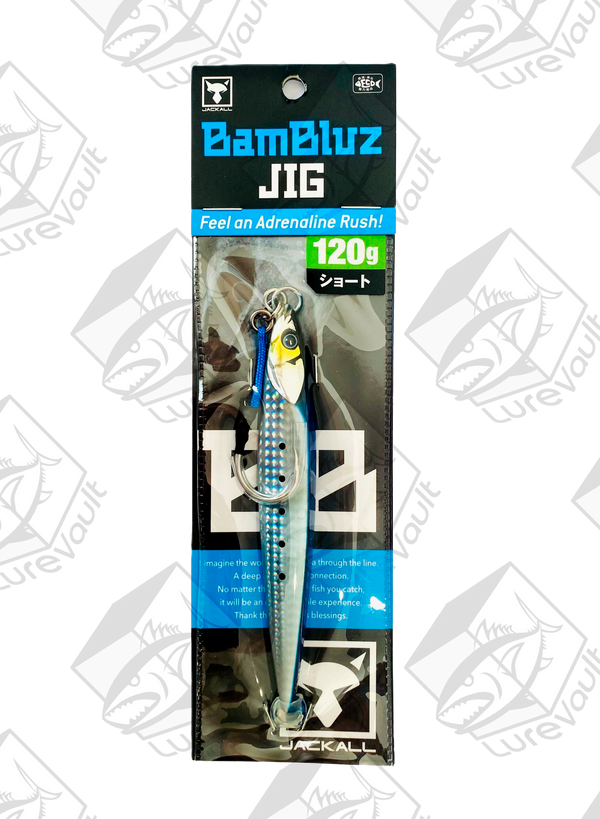 jackall metal jig bambluz short 120 grams iwashi shoulder glow