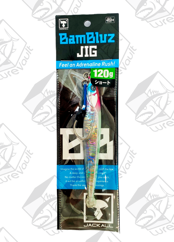 jackall metal jig bambluz short 120 grams glow edge/ magma wave hl