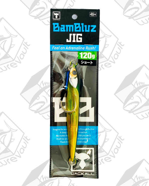 jackall metal jig bambluz short 120 grams grikin/ slim border hl
