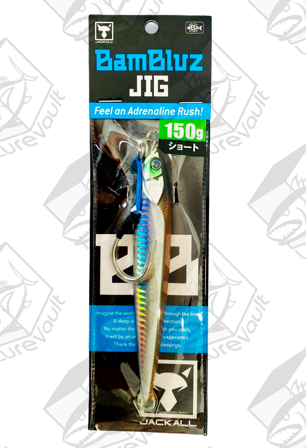 jackall metal jig bambluz short 150 grams ikanago shoulder glow