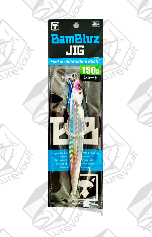 jackall metal jig bambluz short 150 grams slim border silver