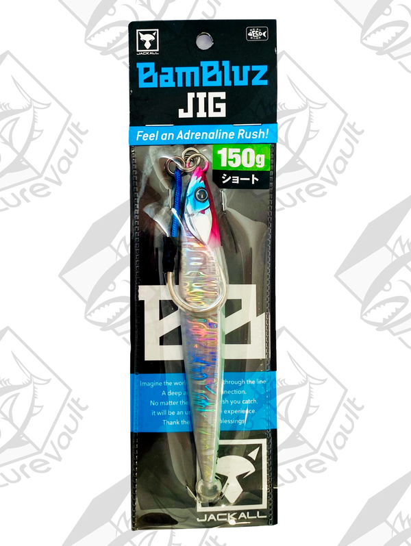 jackall metal jig bambluz short 150 grams glow edge/ magma wave hl