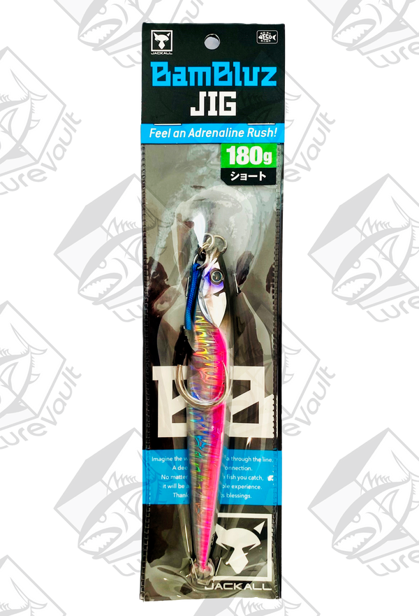 jackall metal jig bambluz short 180 grams uv laserpink
