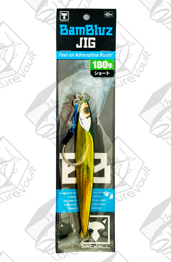 jackall metal jig bambluz short 180 grams grikin/ slim border hl
