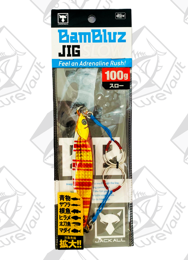 jackall metal jig bambluz slow 100 grams glow belly red gold stripe