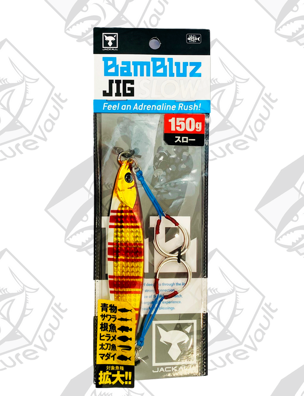 jackall metal jig bambluz slow 150 grams glowbelly red & gold stripe