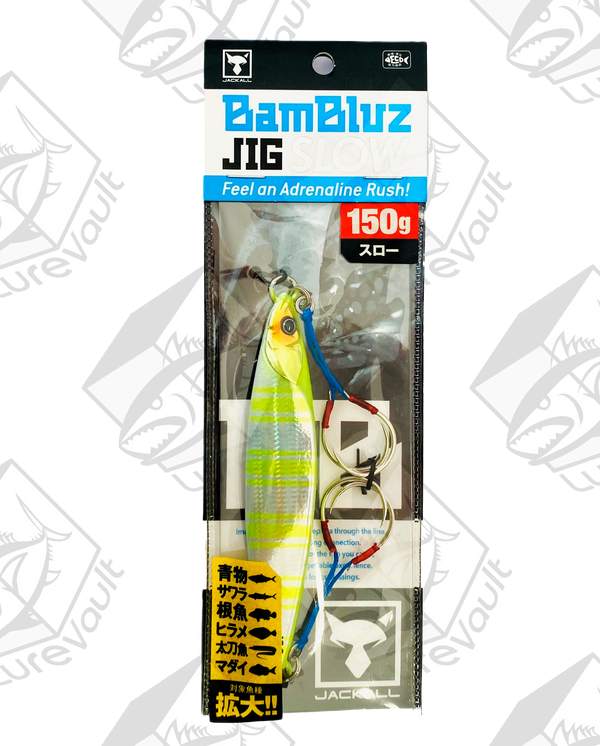 jackall metal jig bambluz slow 150 grams chartreuse back stripe