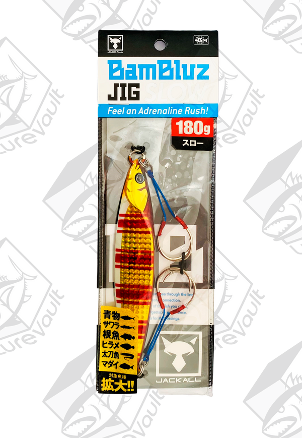 jackall metal jig bambluz slow 180 grams glowbelly red & gold stripe