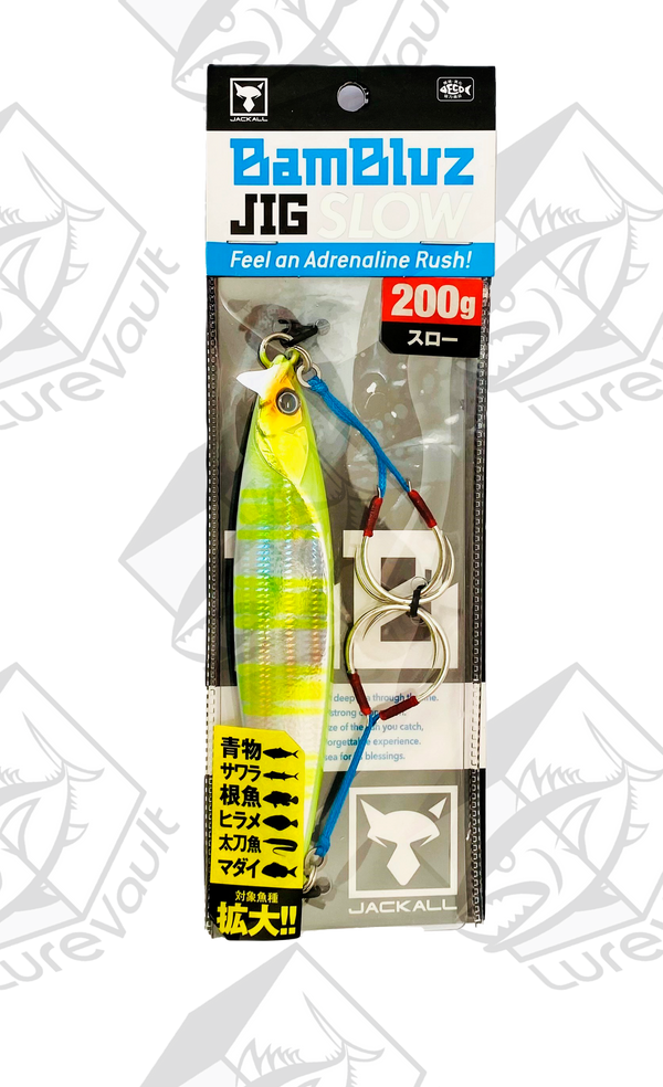 jackall metal jig bambluz slow 200 grams chartreuse back stripe